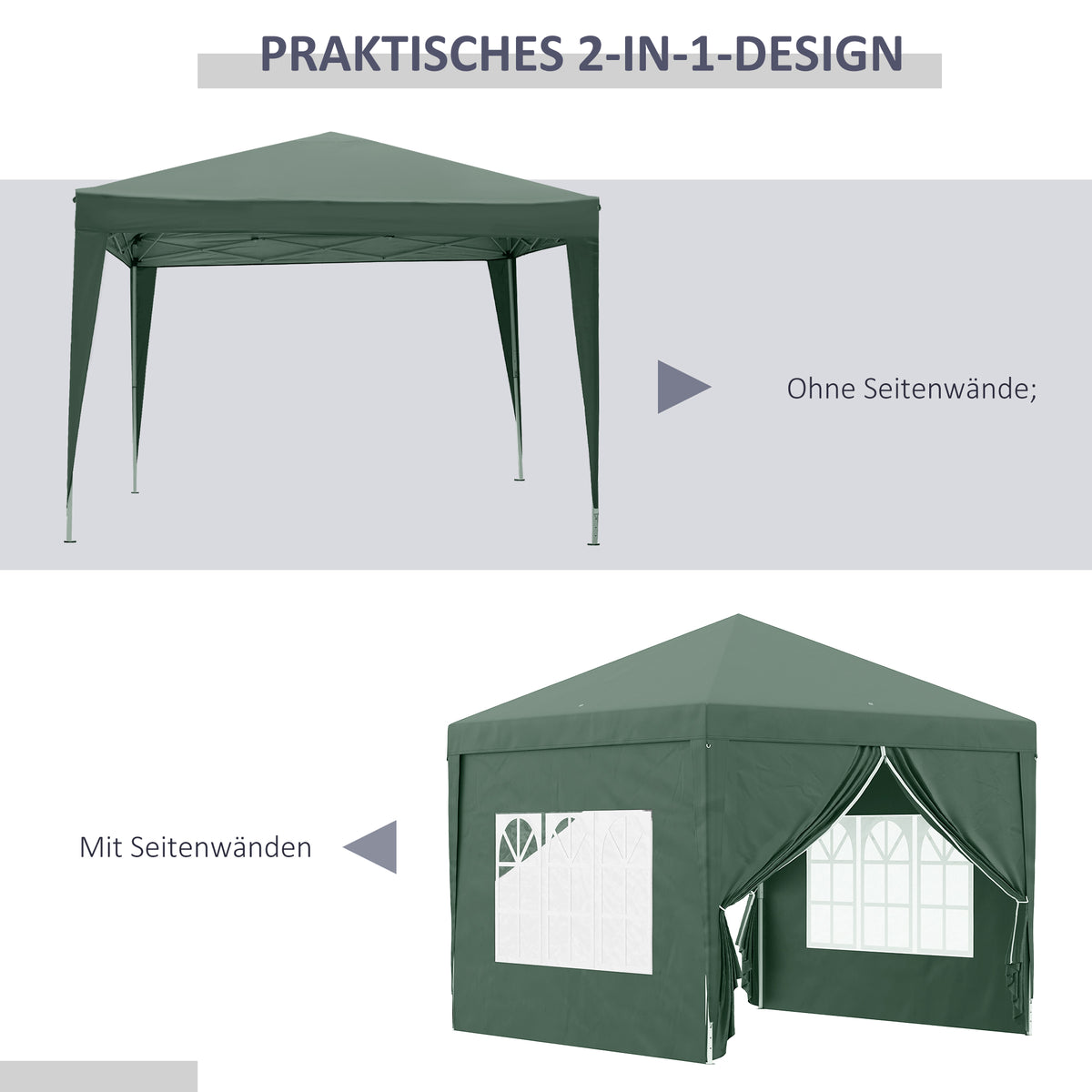 Faltpavillon mit vier Seitenwänden und Stahlrahmen