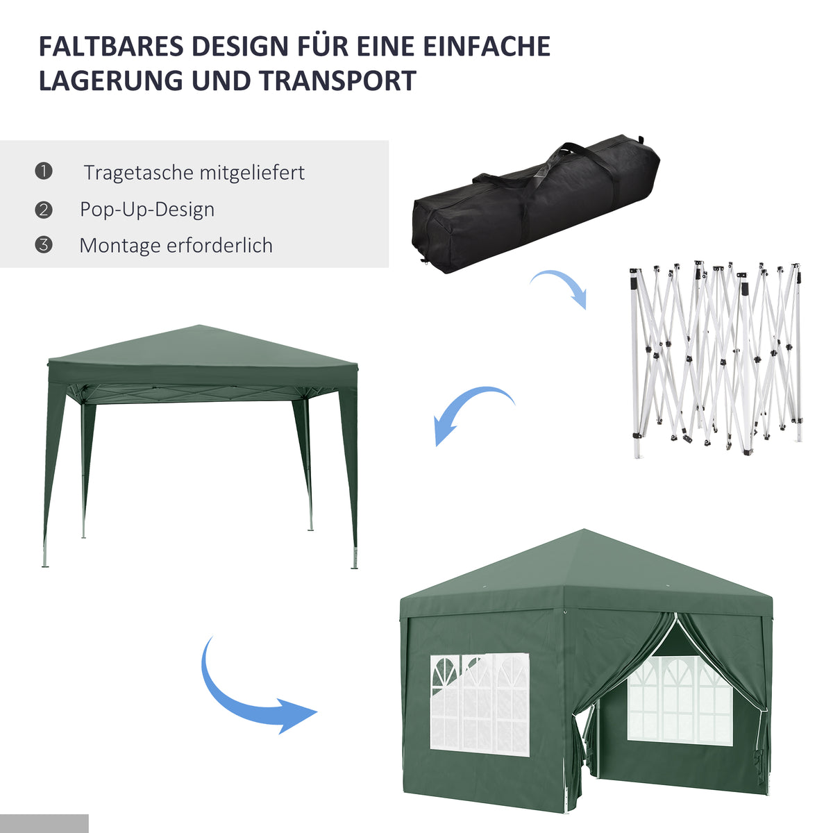 Faltpavillon mit vier Seitenwänden und Stahlrahmen