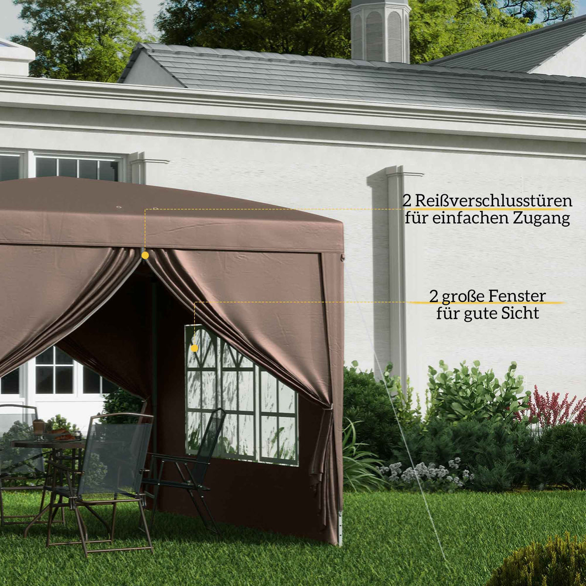 Faltpavillon mit vier Seitenwänden und Stahlrahmen
