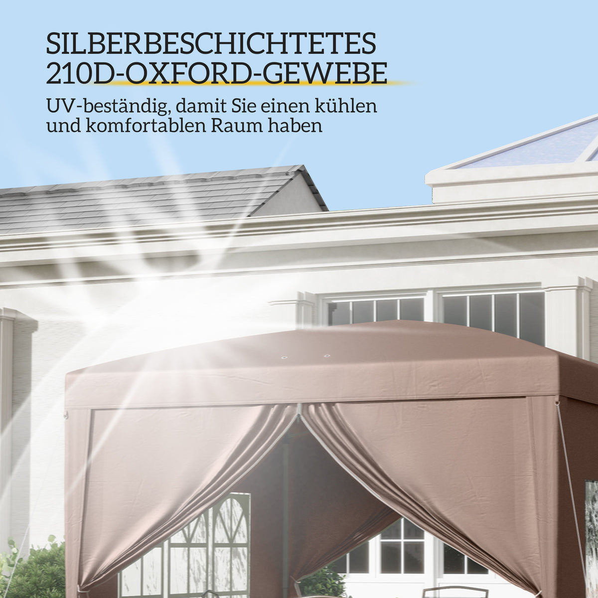 Faltpavillon mit vier Seitenwänden und Stahlrahmen