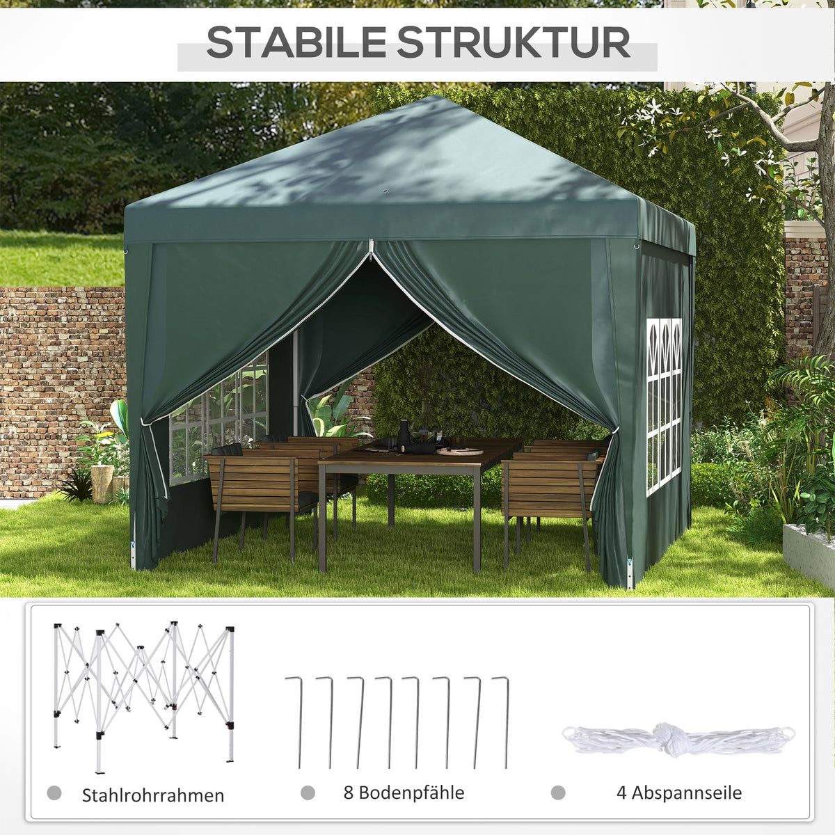Faltpavillon mit vier Seitenwänden und Stahlrahmen