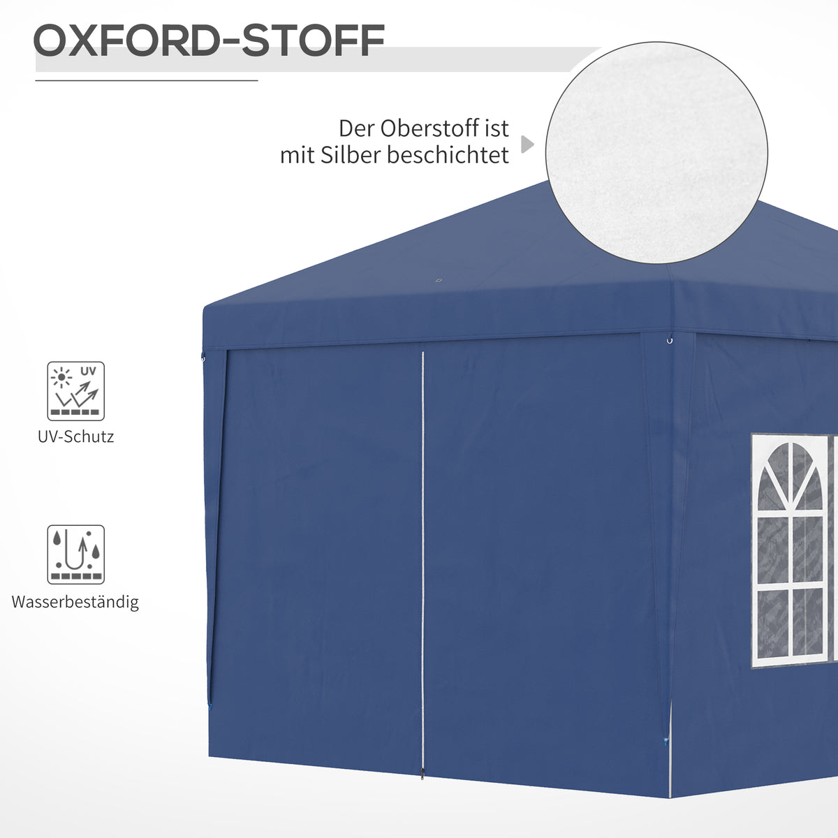 Faltpavillon mit vier Seitenwänden und Stahlrahmen