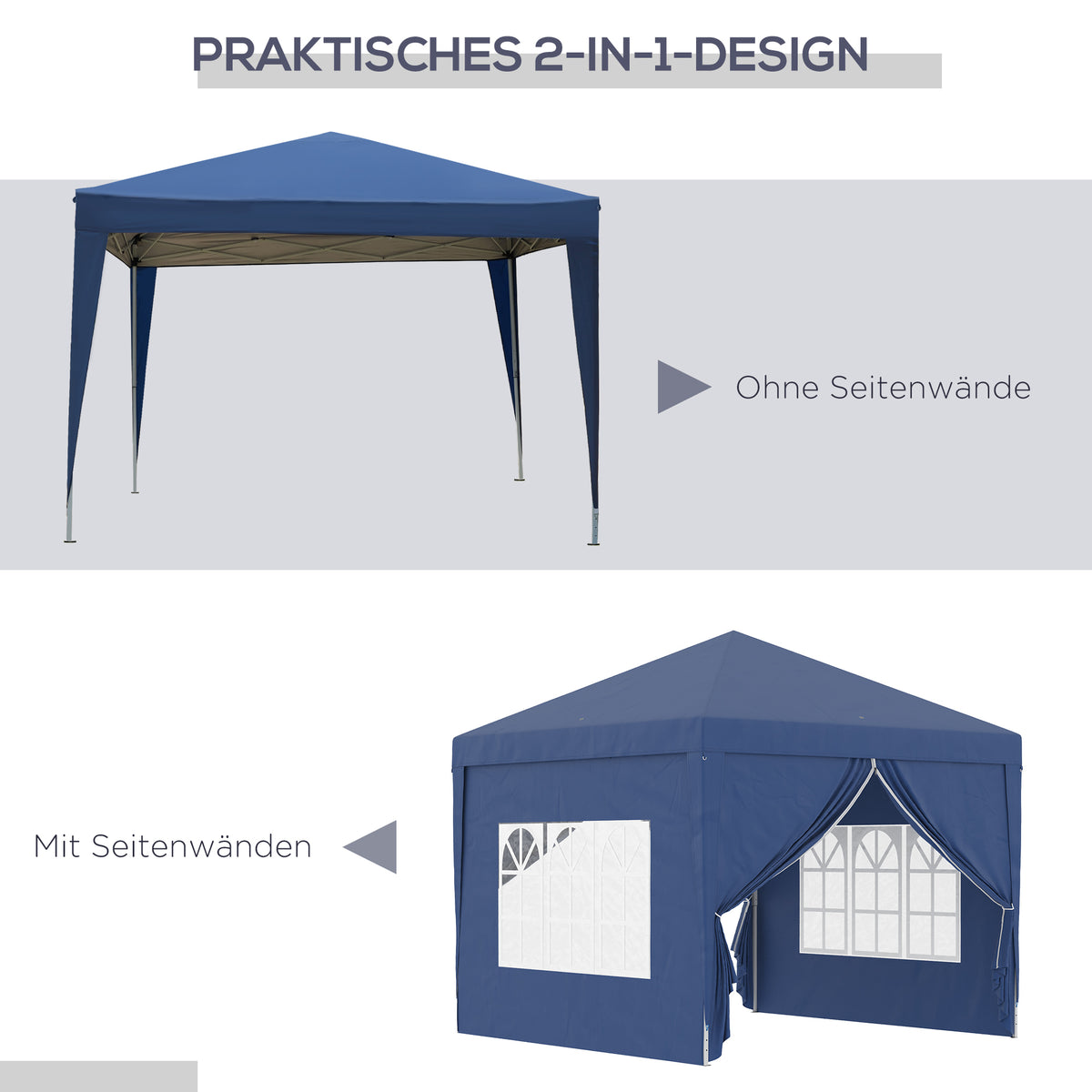 Faltpavillon mit vier Seitenwänden und Stahlrahmen