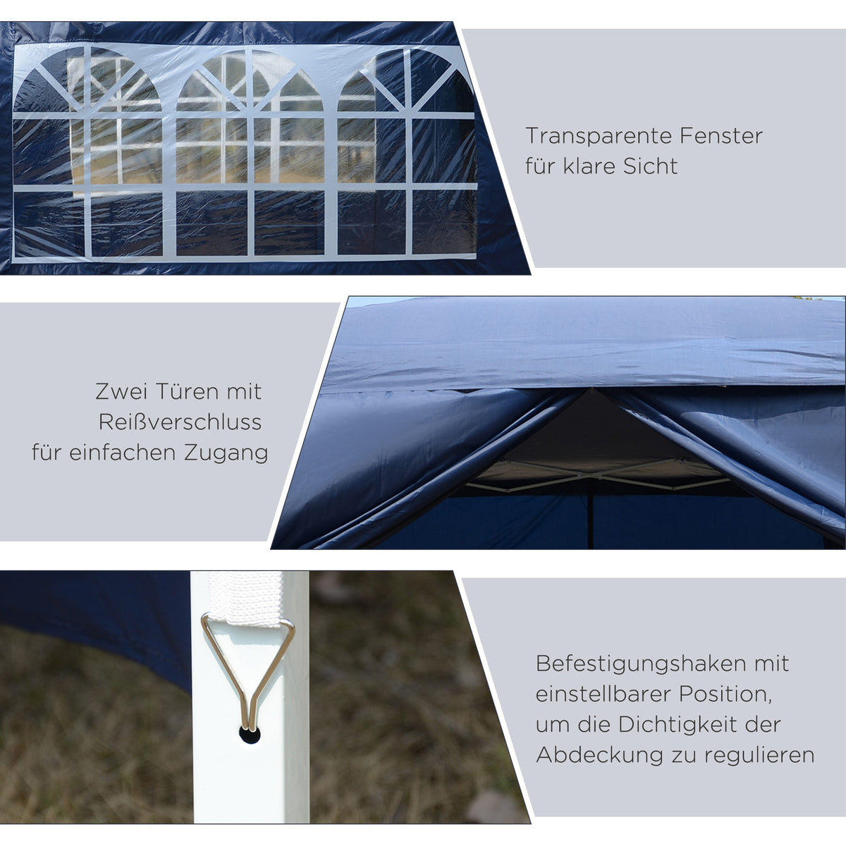 Faltpavillon mit vier Seitenwänden und Stahlrahmen