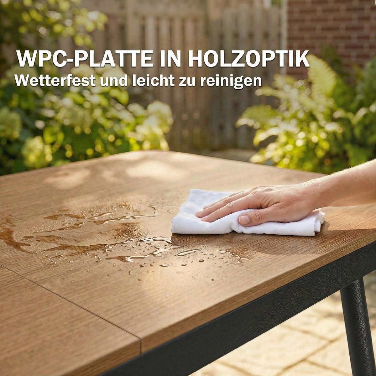 Gartentisch für sechs Personen mit WPC-Tischplatte