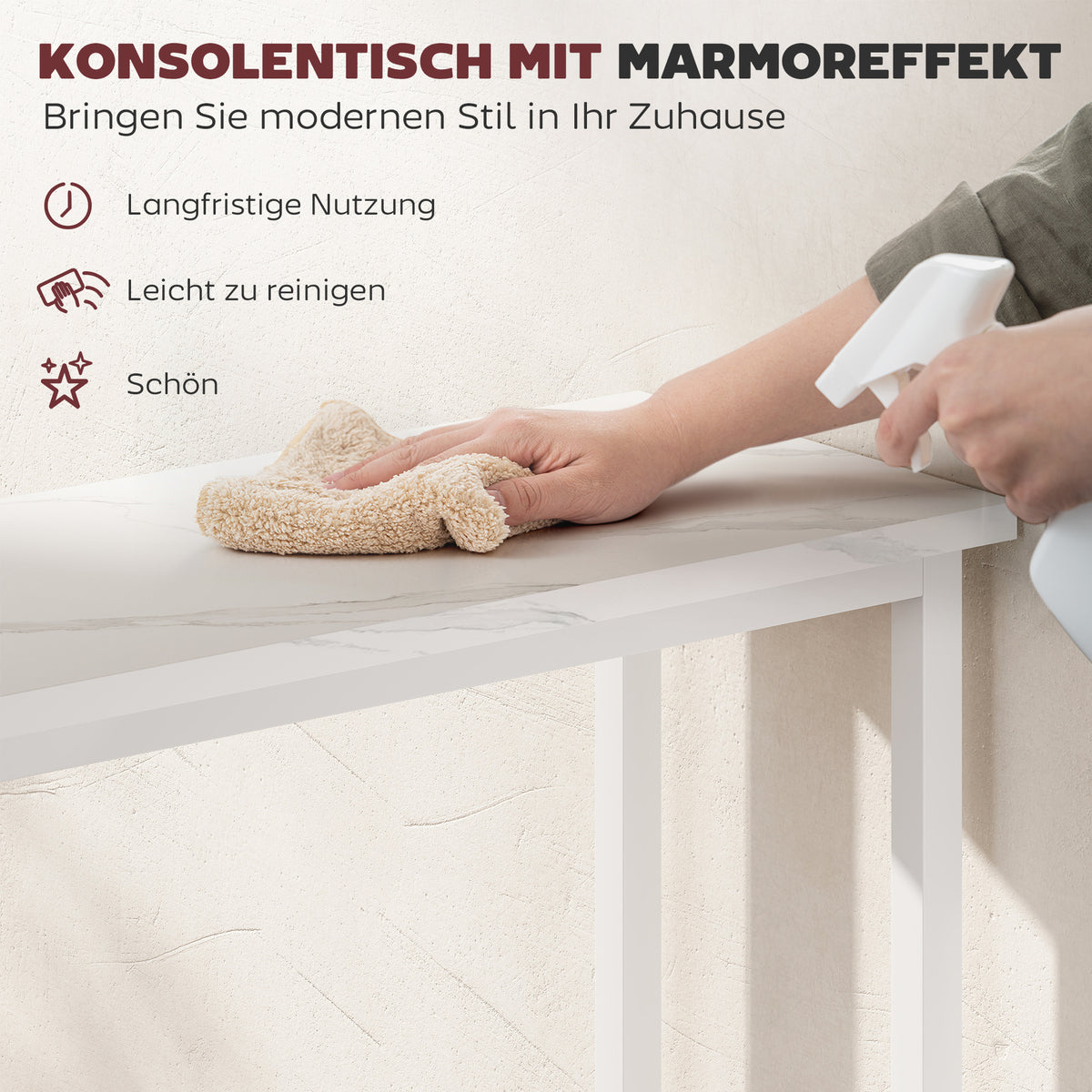 Schmaler Konsolentisch in Marmoroptik
