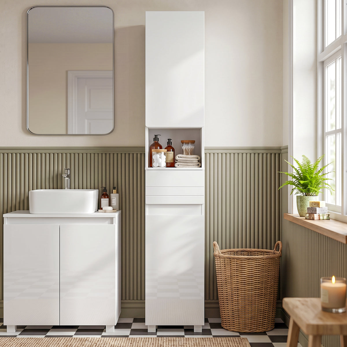 Schmaler Badezimmerschrank 30 cm mit Schublade