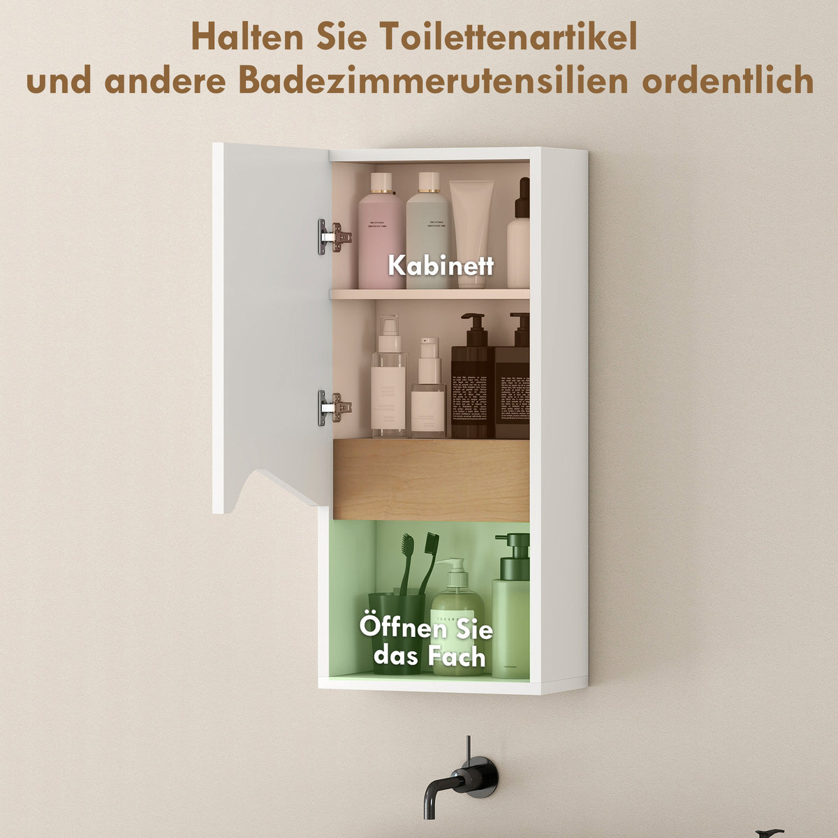 Badezimmer-Wandschrank mit offenem Fach und Soft-Close
