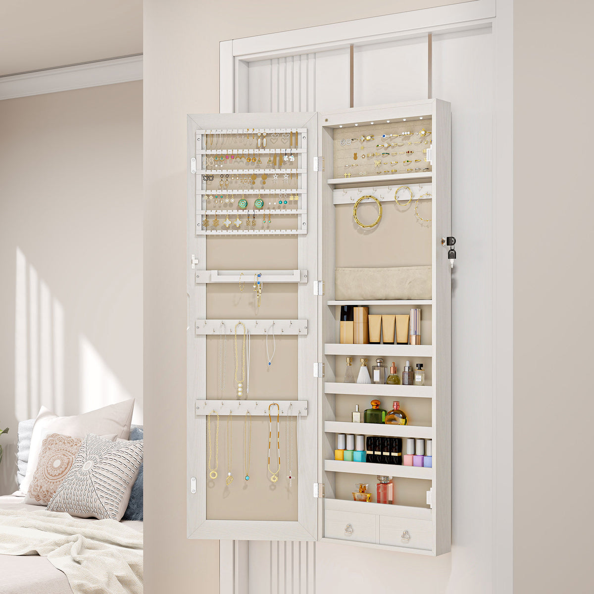 Schmuckschrank mit LED-Beleuchtung und Spiegel
