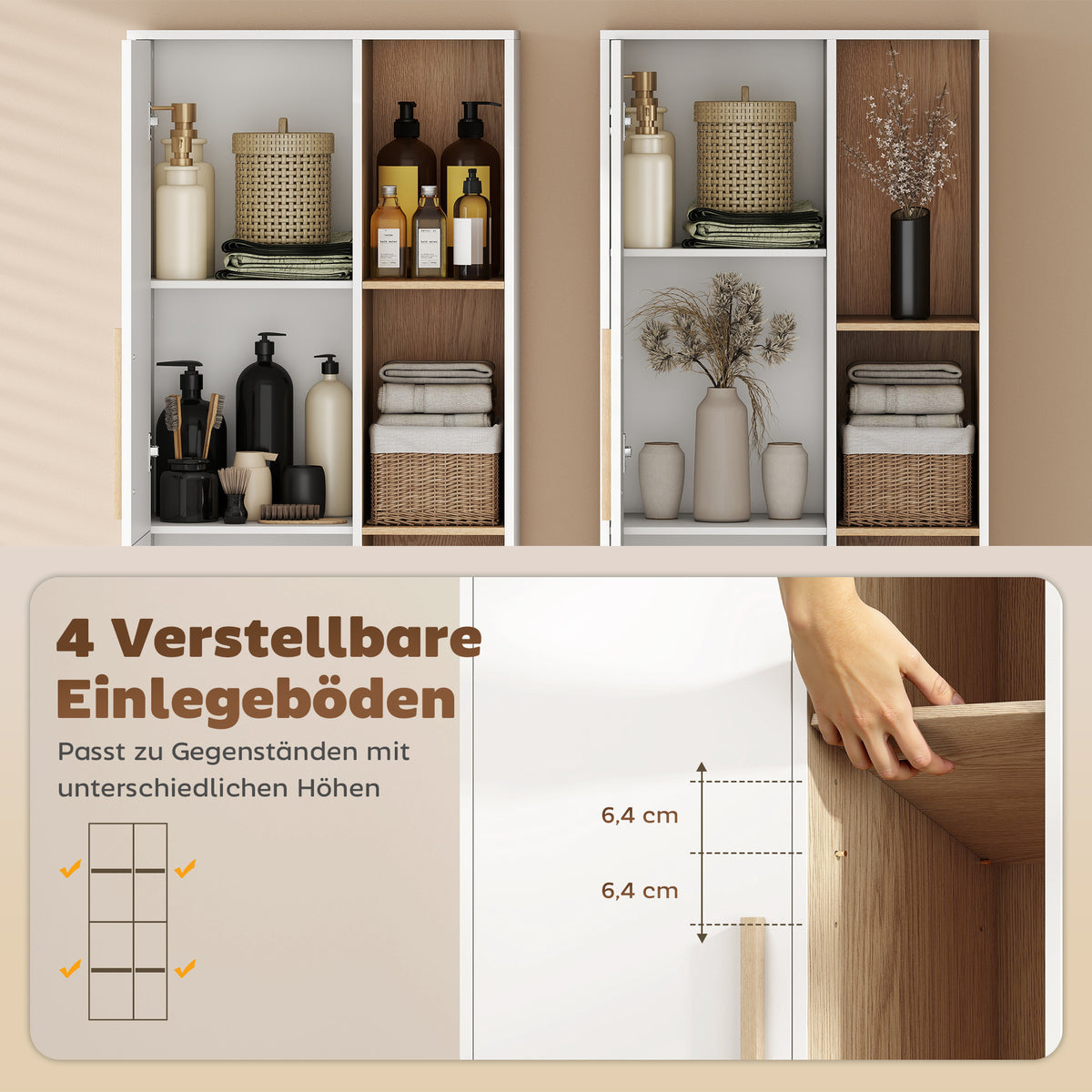 Bücherregal mit 4 offenen Fächern und 2 Schränken