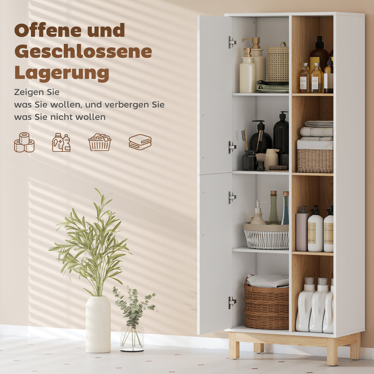 Bücherregal mit 4 offenen Fächern und 2 Schränken
