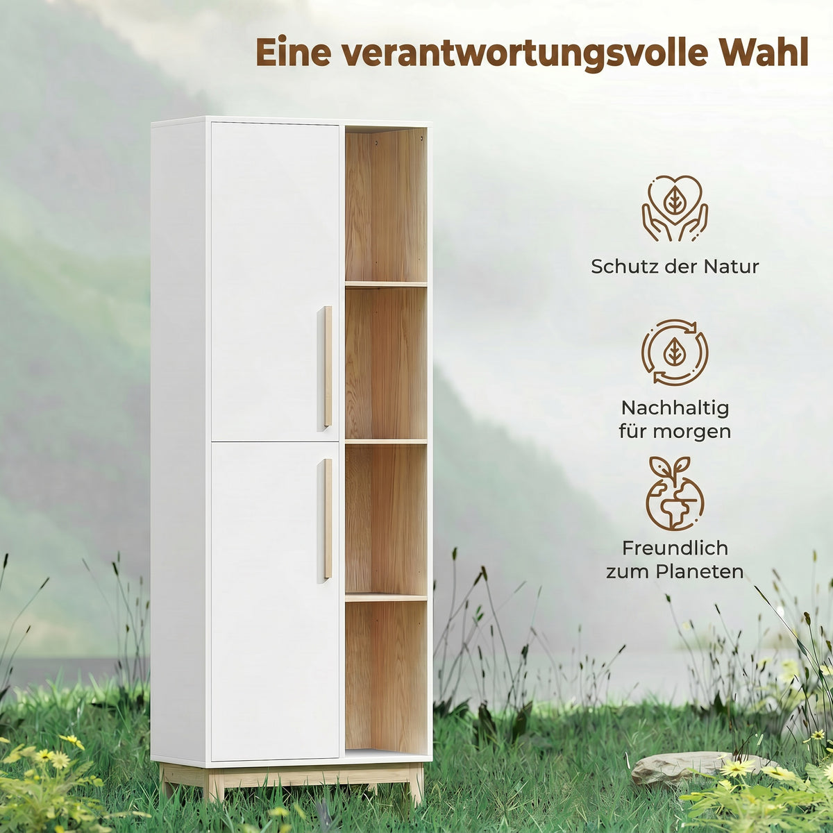 Bücherregal mit 4 offenen Fächern und 2 Schränken