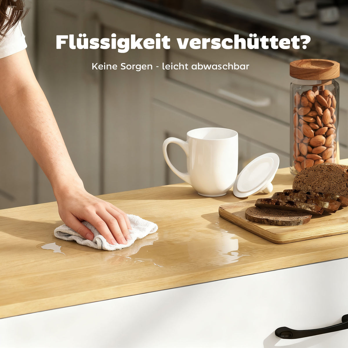 Rollbare Kücheninsel mit ausklappbarer Arbeitsfläche
