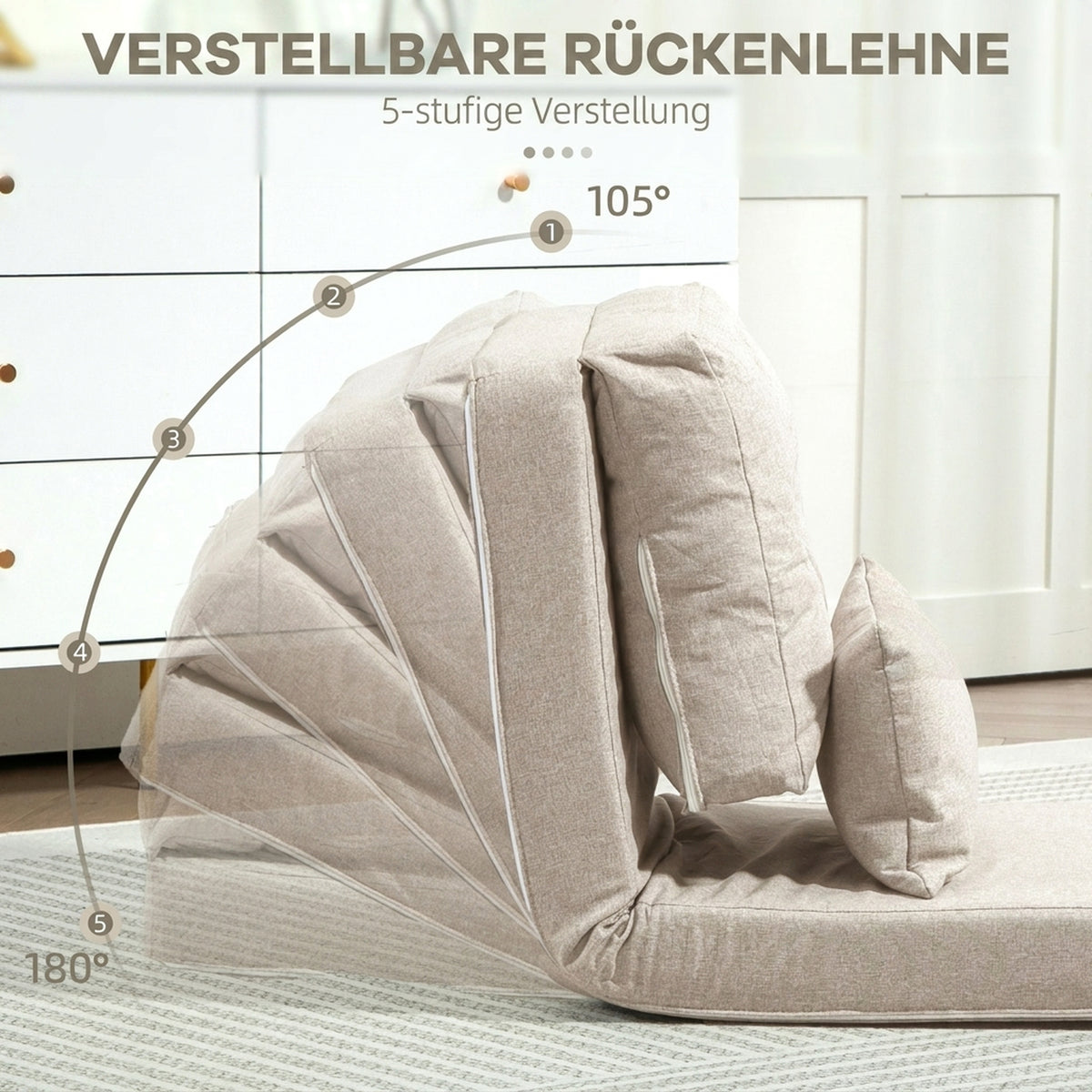 Bodensessel mit verstellbarer Rückenlehne und Schlaffunktion