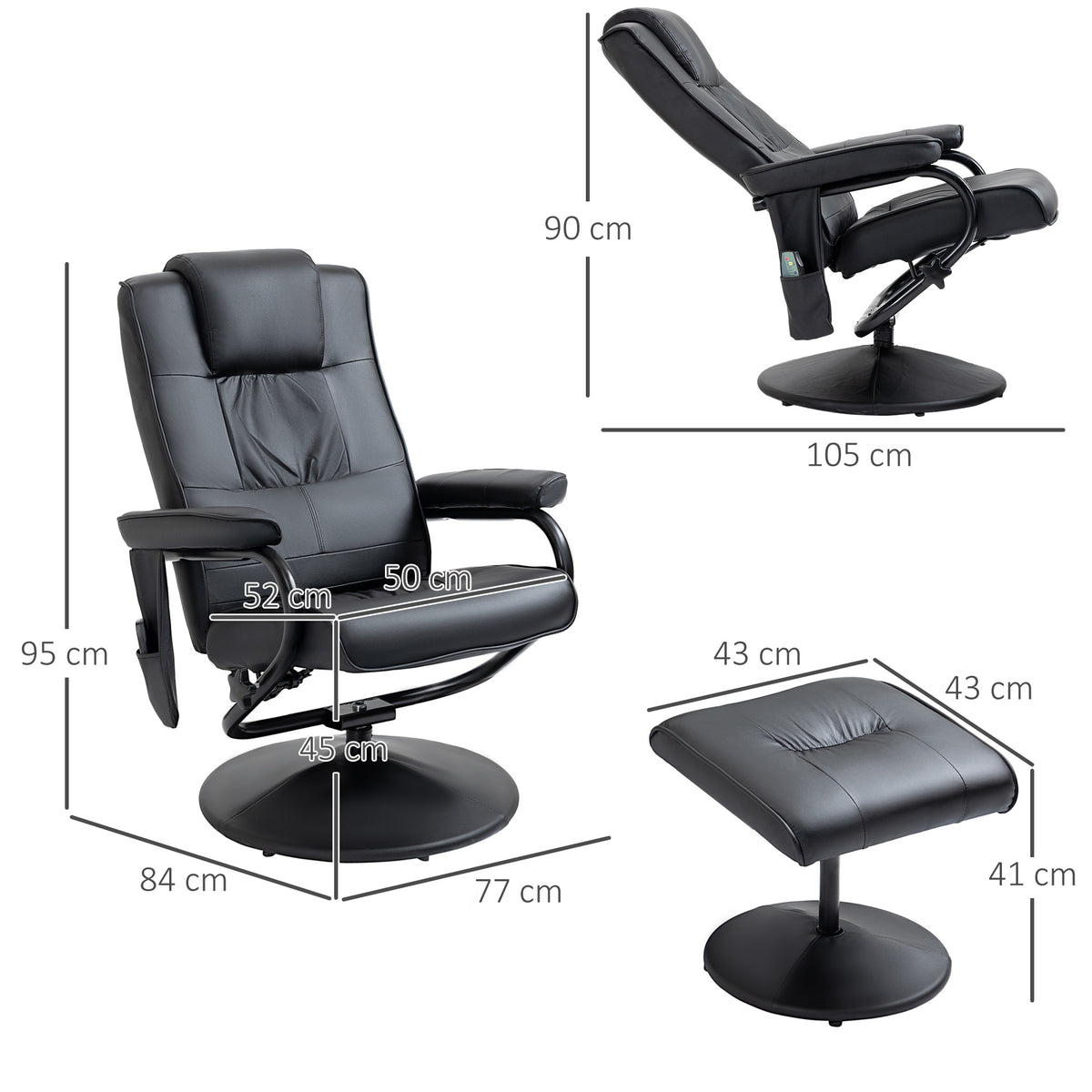 Massagesessel mit Hocker und Liegefunktion