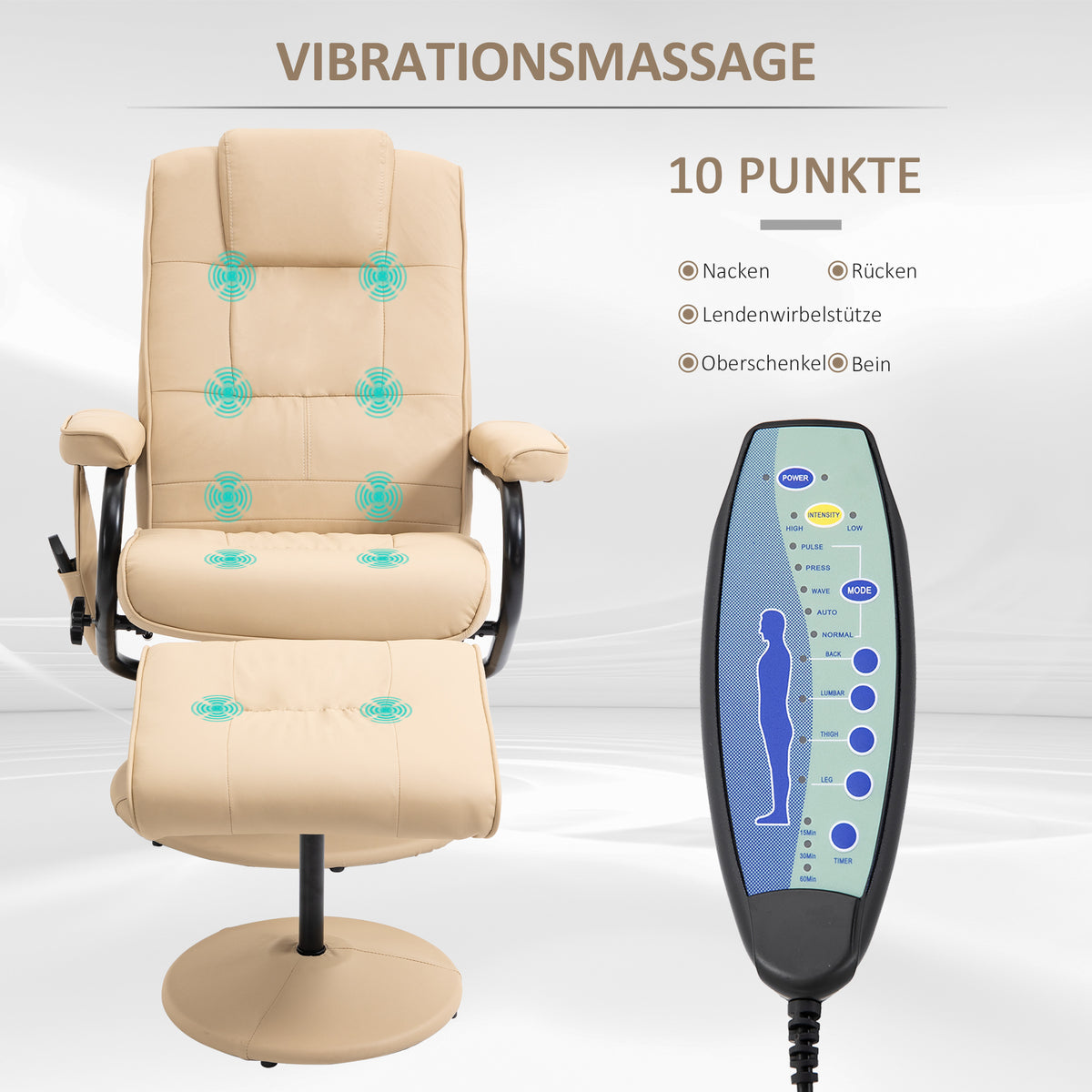 Massagesessel mit Hocker und Liegefunktion