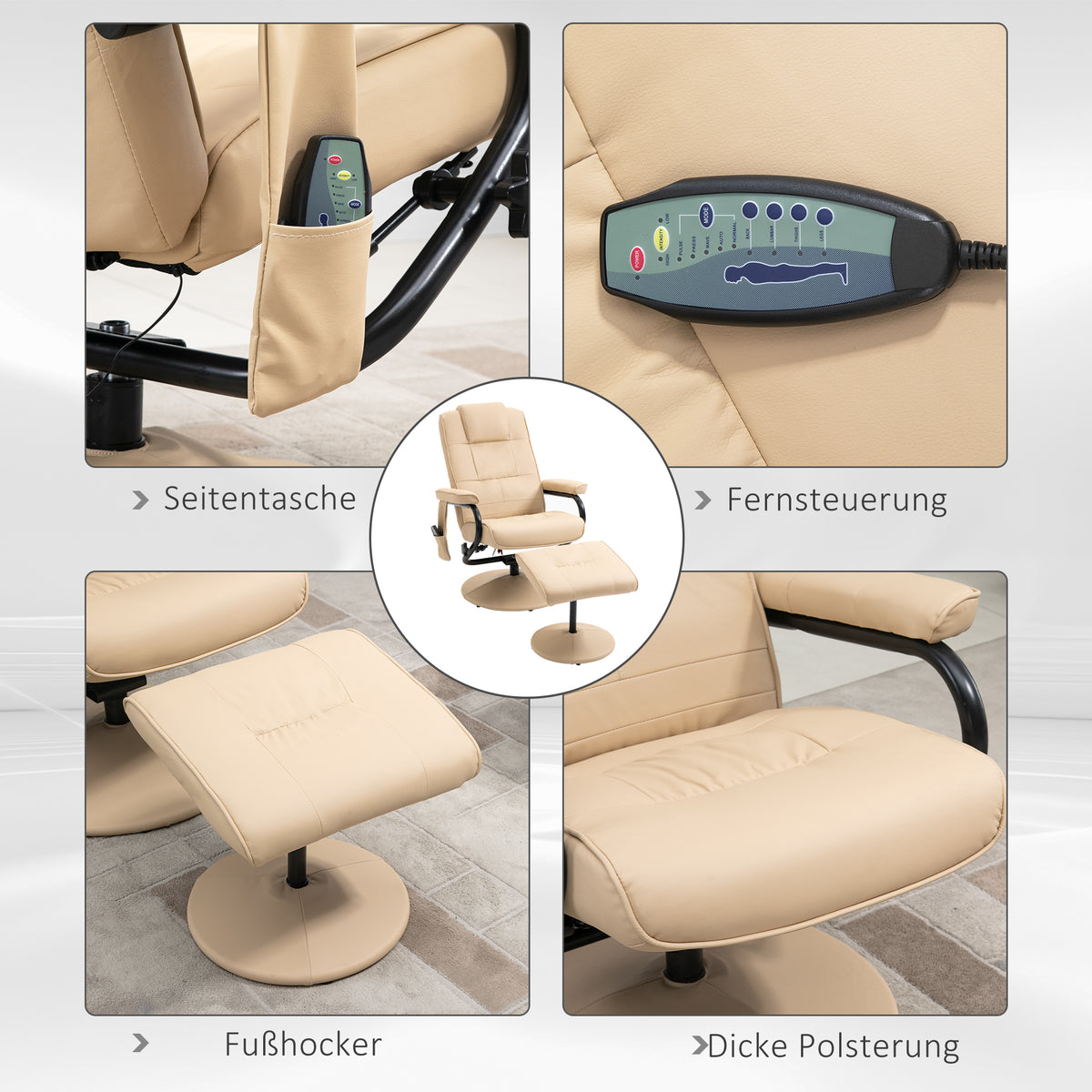 Massagesessel mit Hocker und Liegefunktion