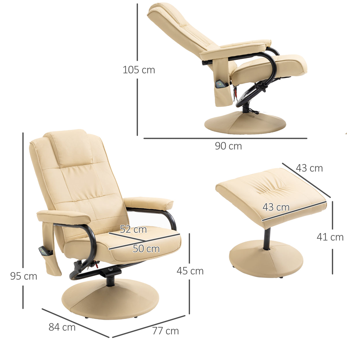 Massagesessel mit Hocker und Liegefunktion