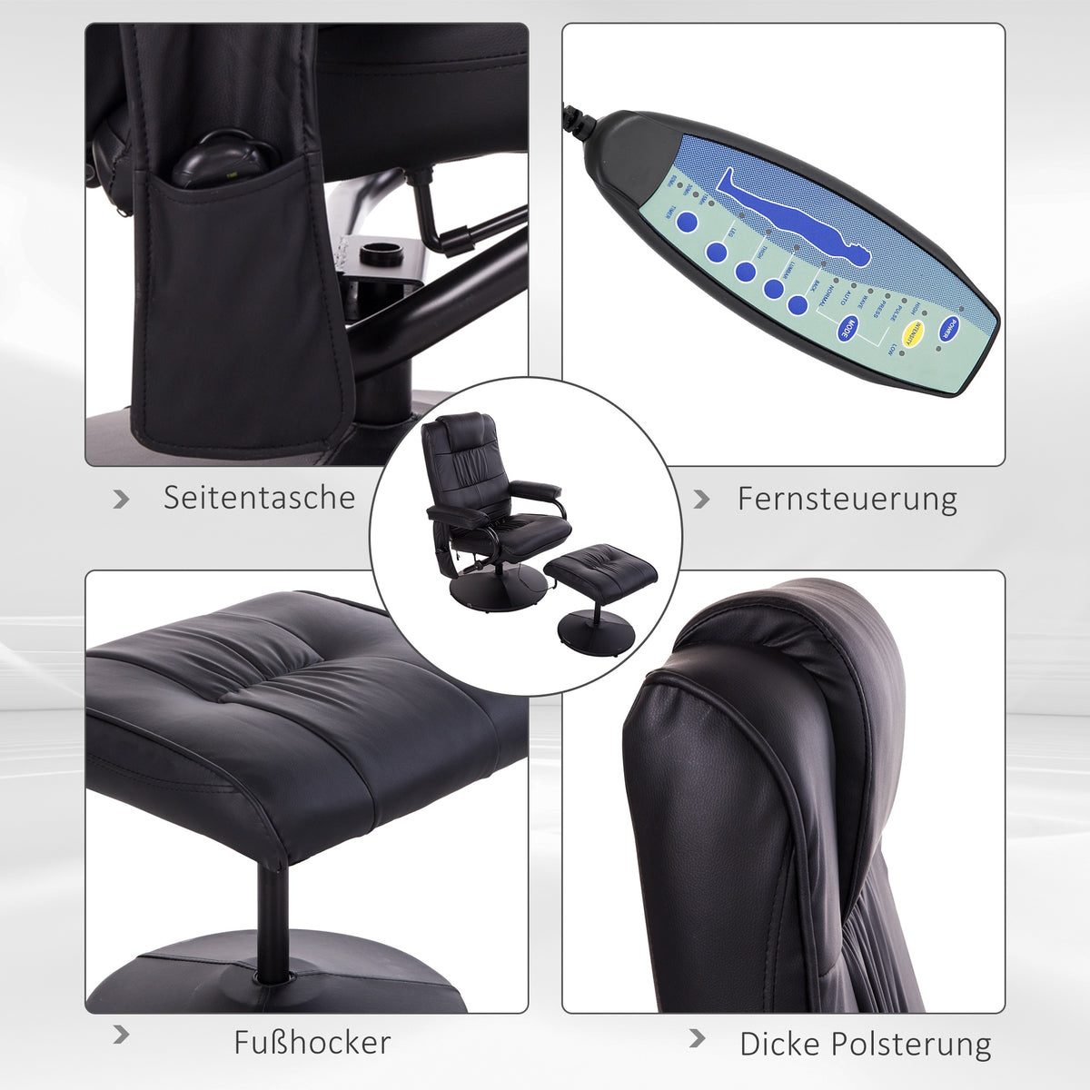 Massagesessel mit Hocker und Liegefunktion