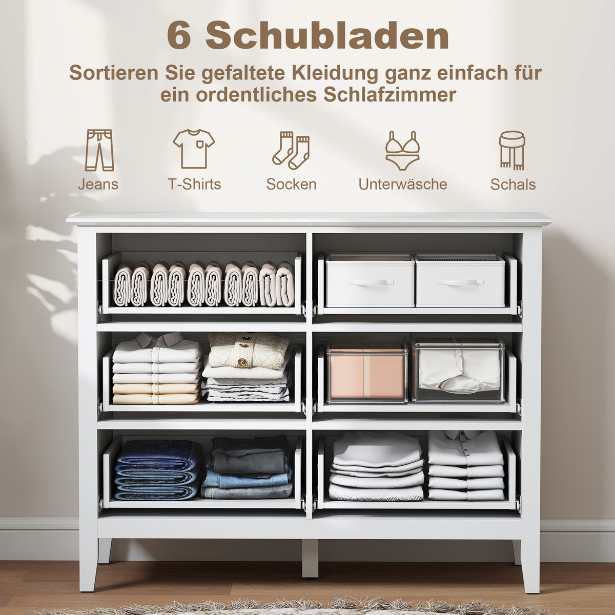 Kommode 100 cm mit 6 Schubladen