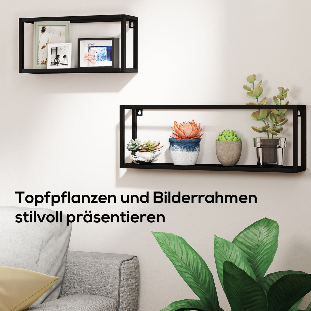 2er-Set Wandregale aus Stahl, geometrisch