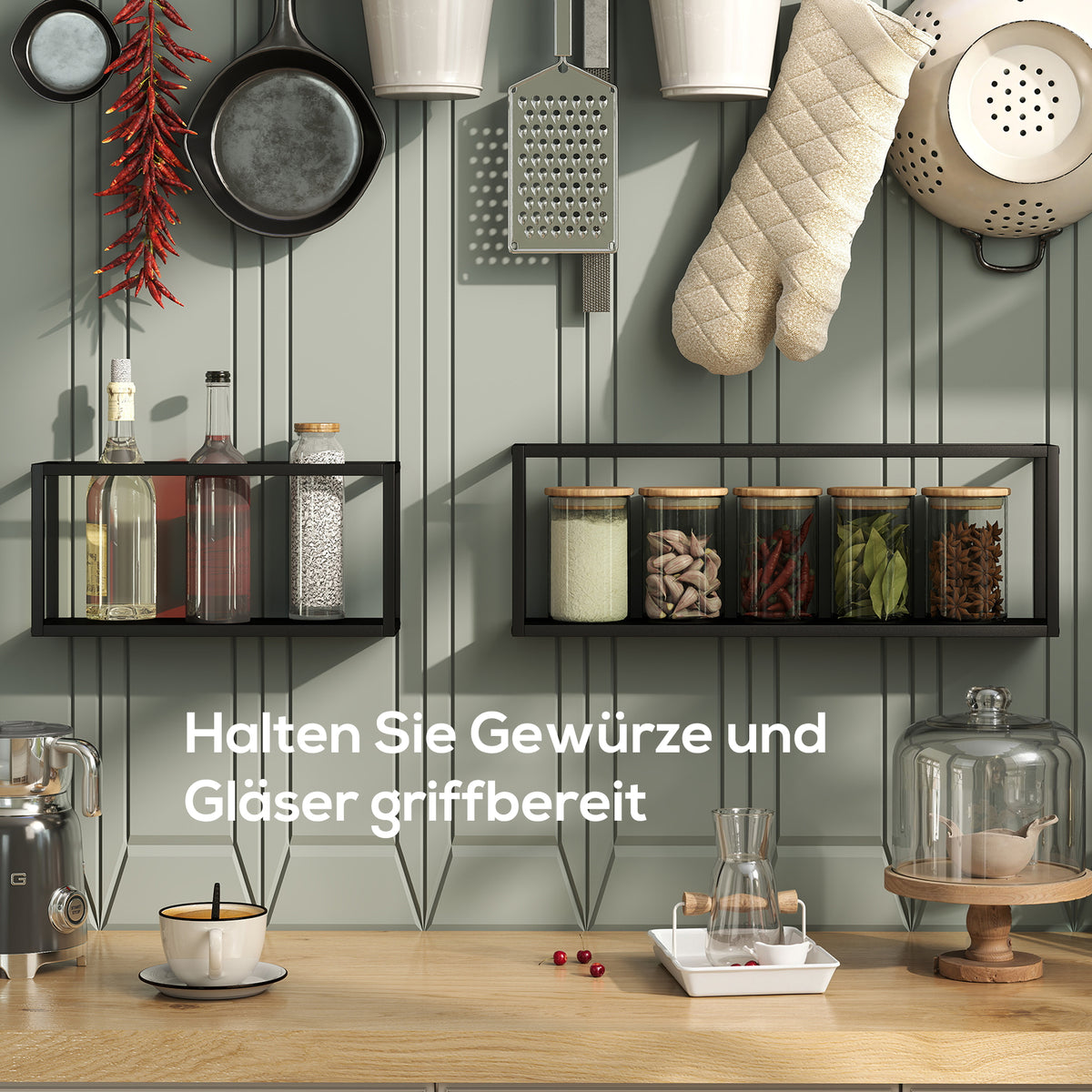 2er-Set Wandregale aus Stahl, geometrisch