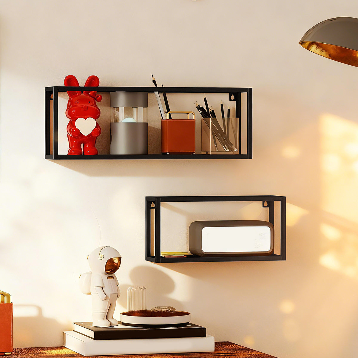 2er-Set Wandregale aus Stahl, geometrisch