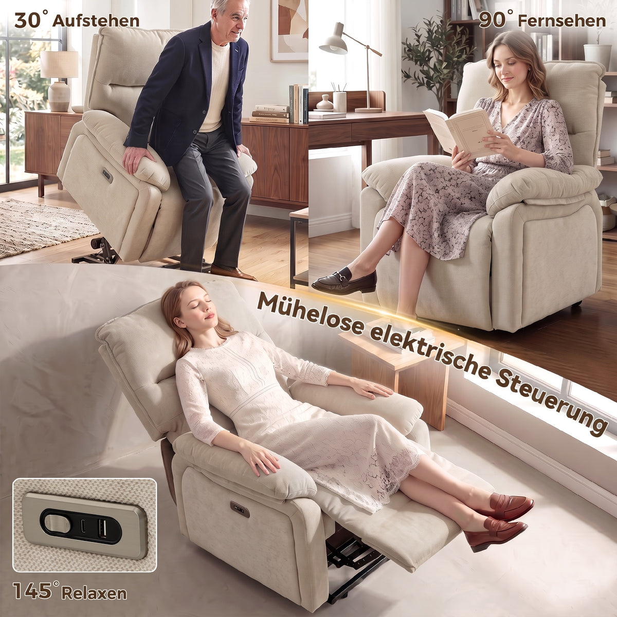 Elektrischer Aufstehsessel mit Massagefunktion