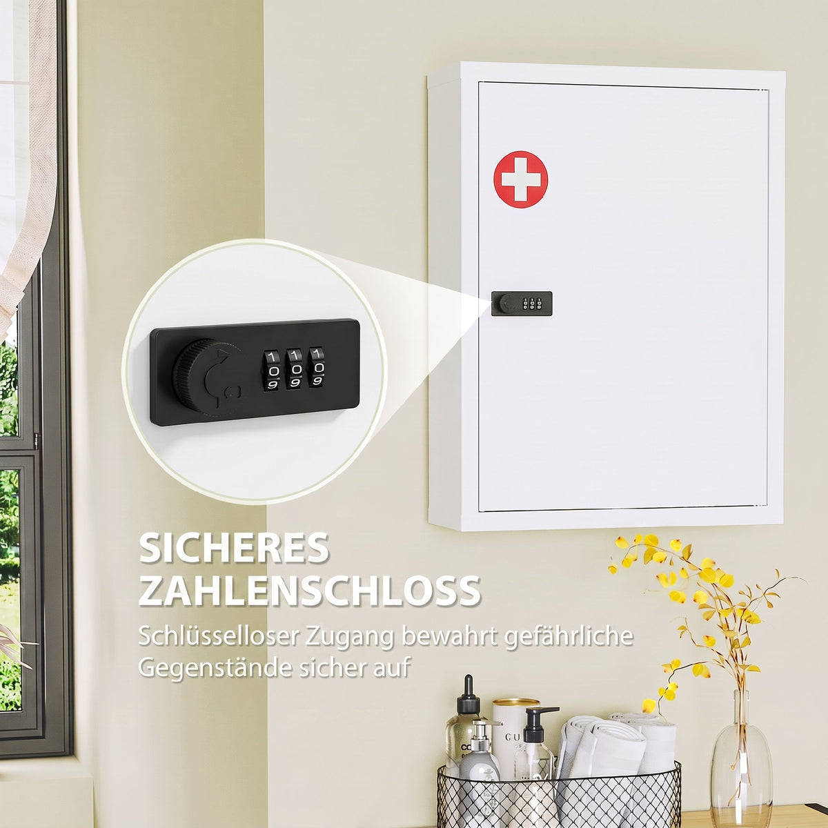Medizinschrank aus Stahl mit Zahlenschloss