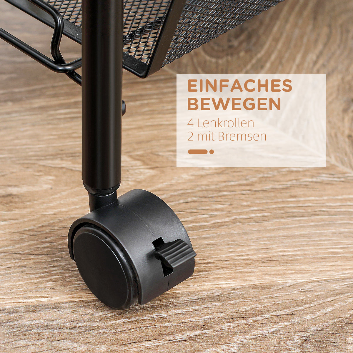 Küchenwagen aus Stahl mit Körben und Rollen