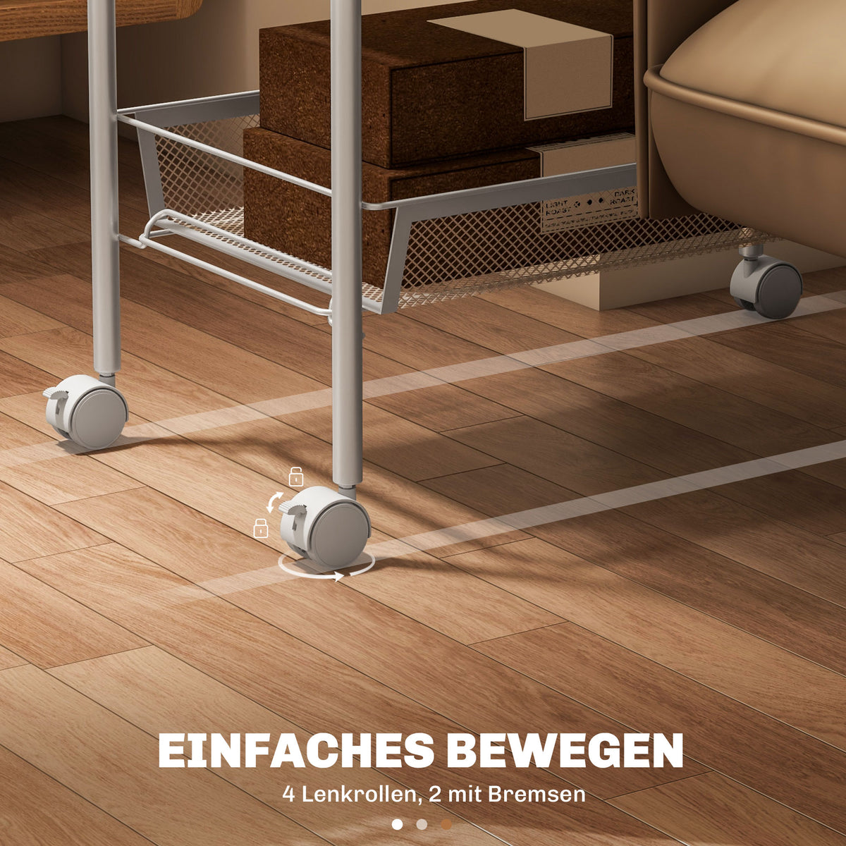 Küchenwagen aus Stahl mit Körben und Rollen