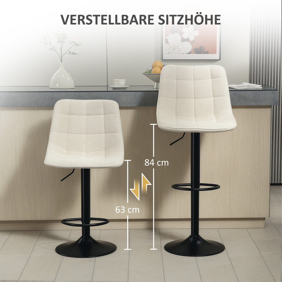 2er-Set höhenverstellbare Barhocker mit Rückenlehne