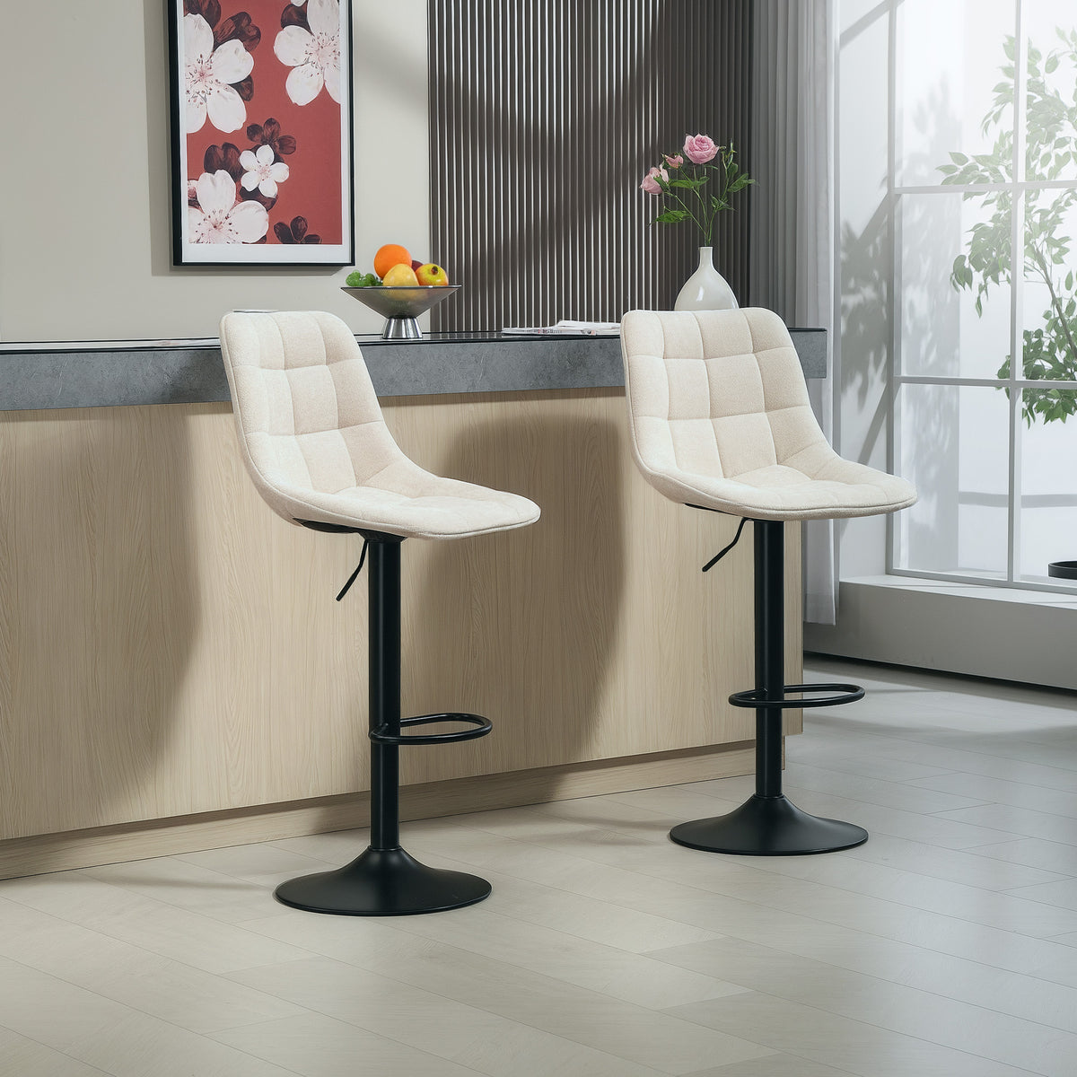 2er-Set höhenverstellbare Barhocker mit Rückenlehne