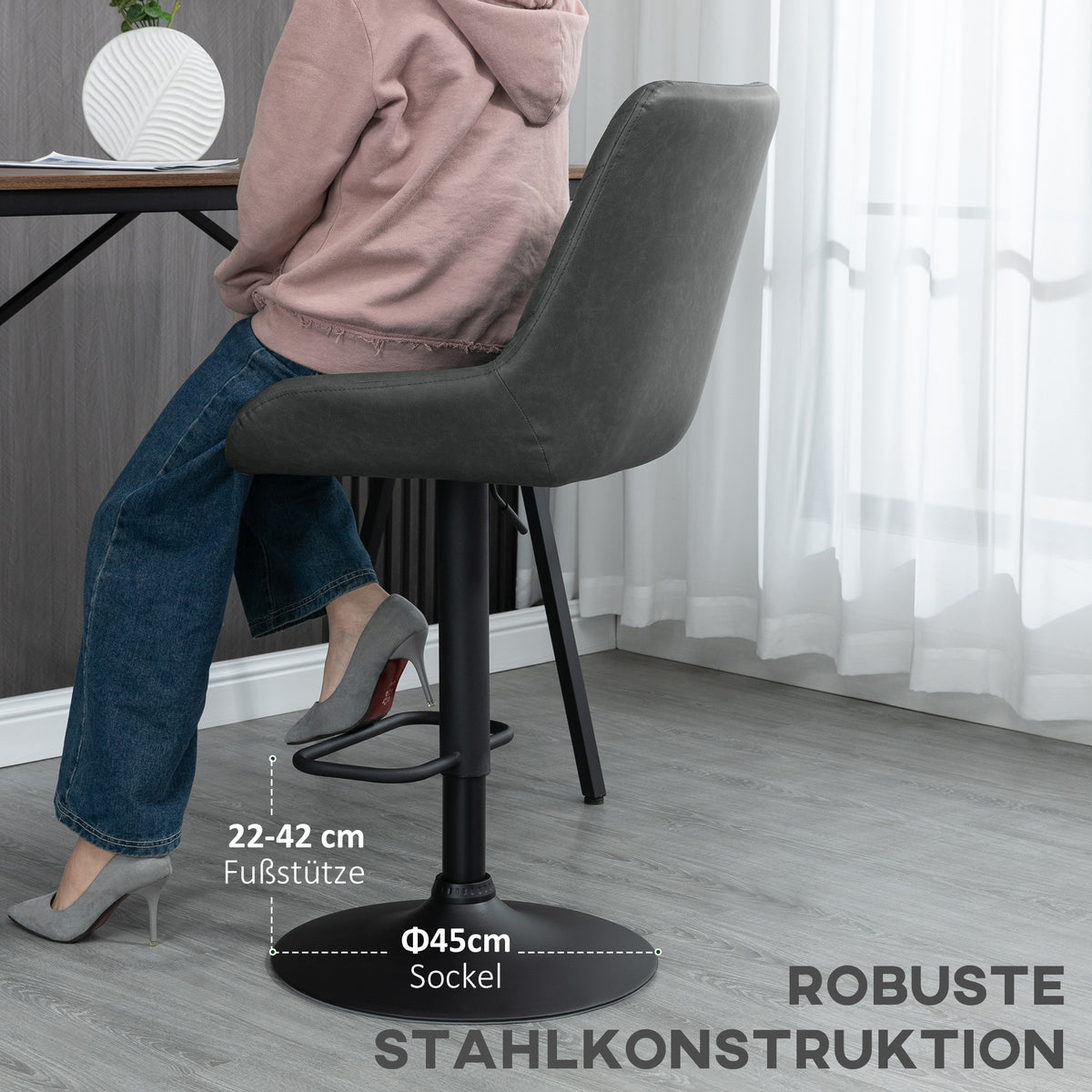 Höhenverstellbares Barhocker-Set mit Fußstütze