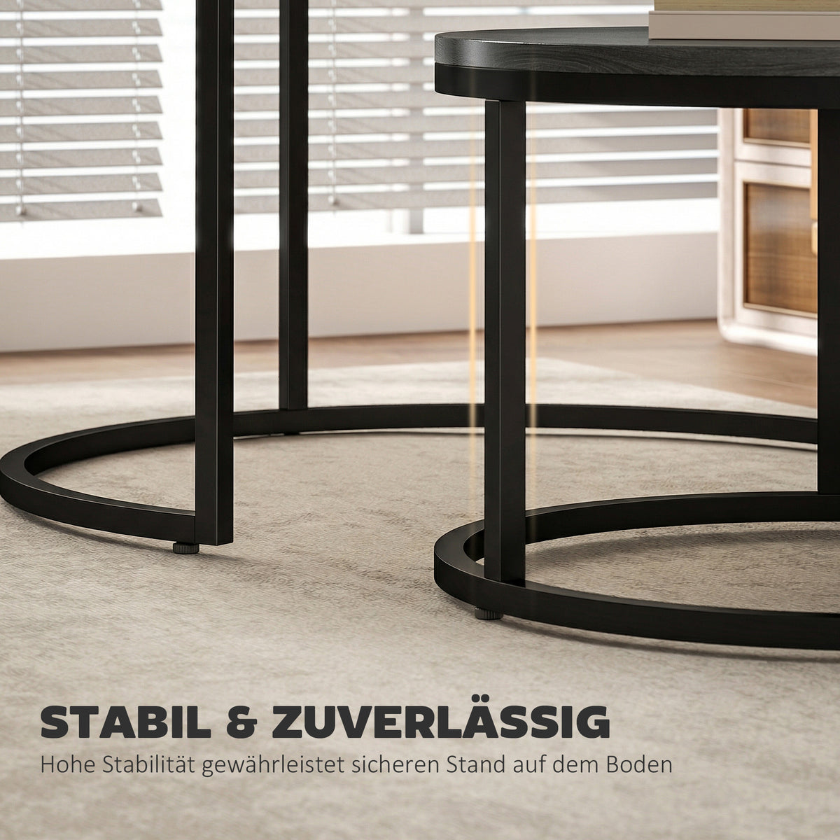 Rundes Couchtisch-Set, stapelbar, mit Metallgestell