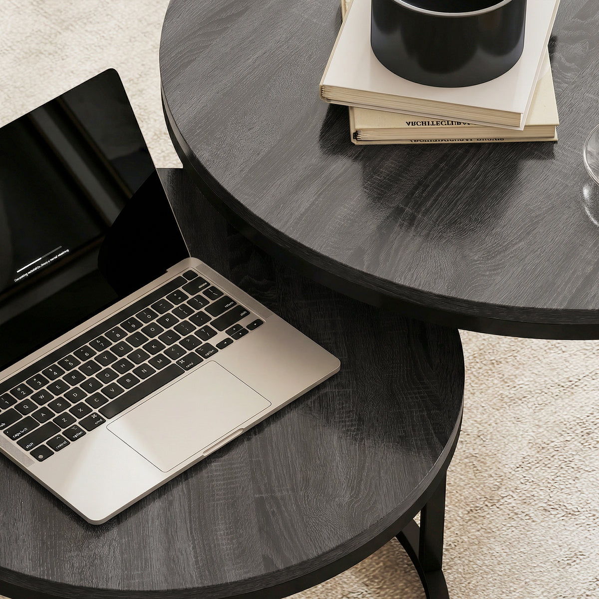 Rundes Couchtisch-Set, stapelbar, mit Metallgestell