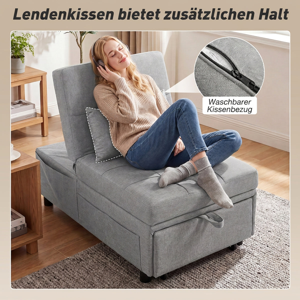 Schlafsessel mit verstellbarer Rückenlehne und Rollen