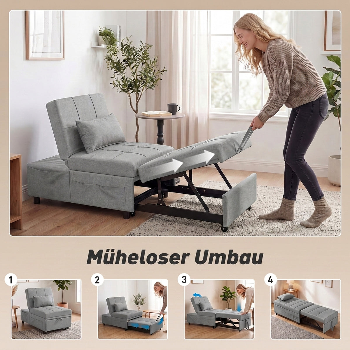 Schlafsessel mit verstellbarer Rückenlehne und Rollen