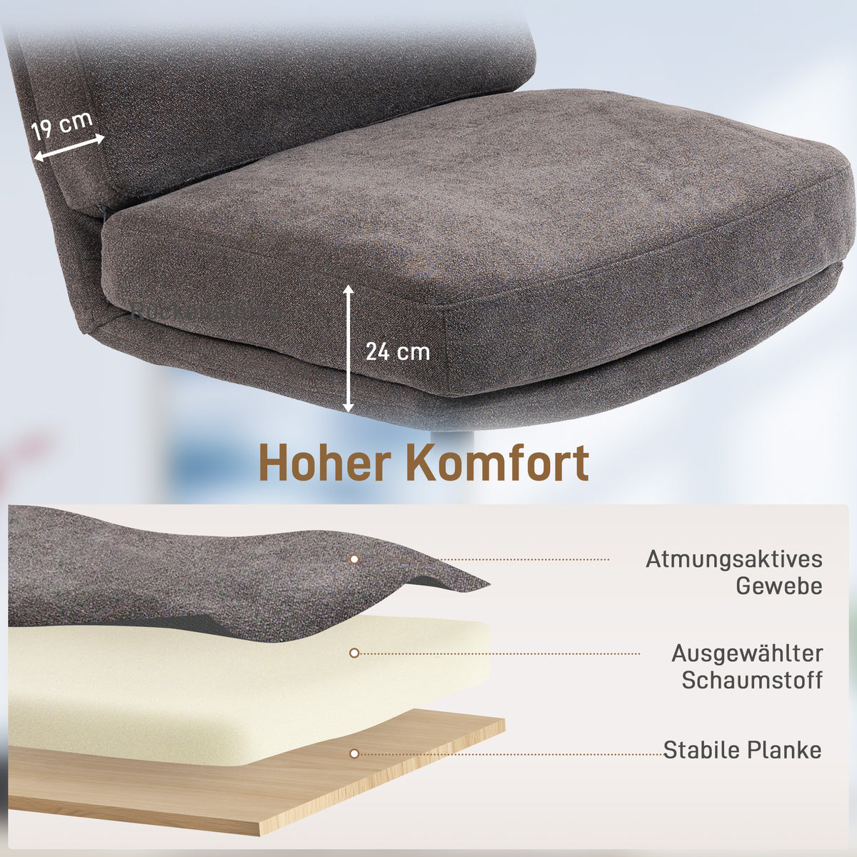 Drehbarer Sessel mit Hocker in Leinenoptik