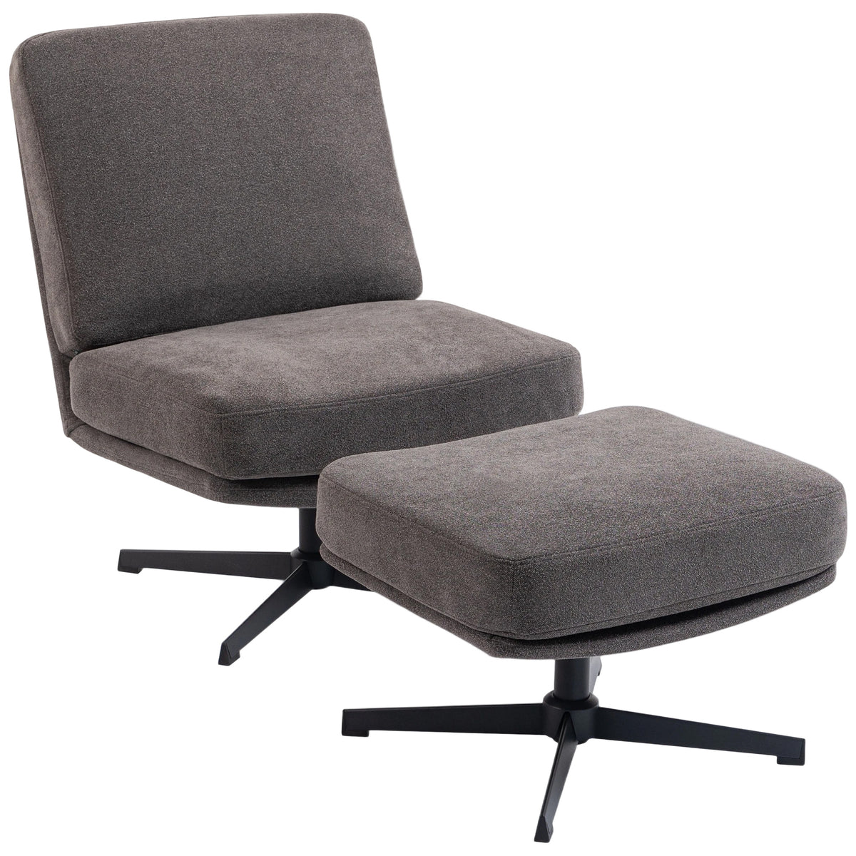 Drehbarer Sessel mit Hocker in Leinenoptik
