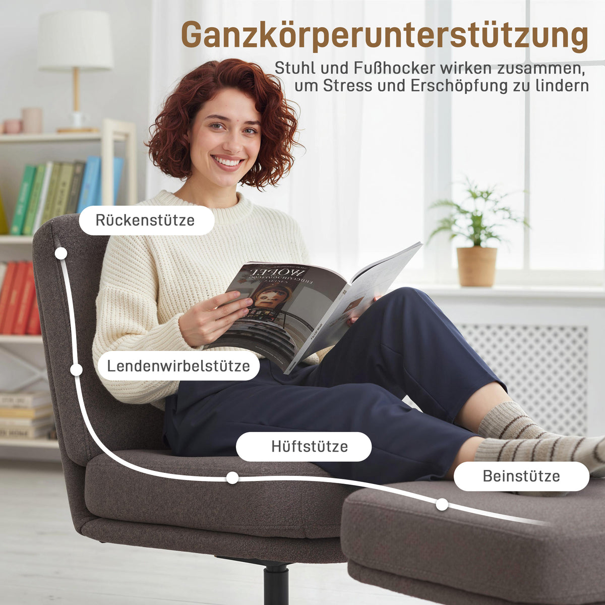 Drehbarer Sessel mit Hocker in Leinenoptik