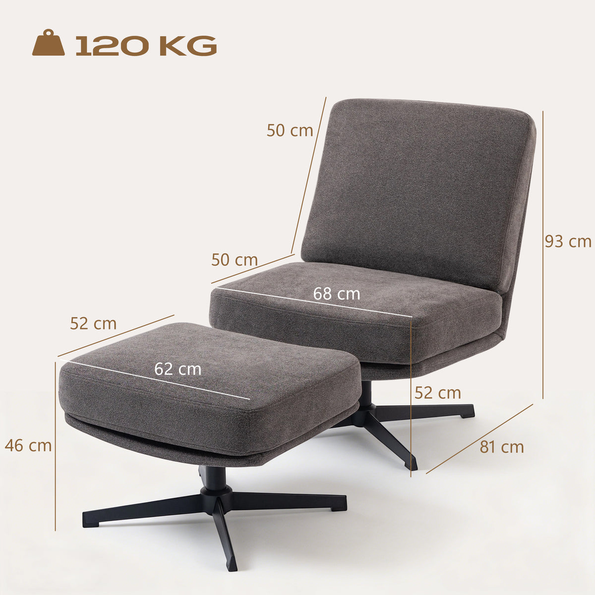 Drehbarer Sessel mit Hocker in Leinenoptik