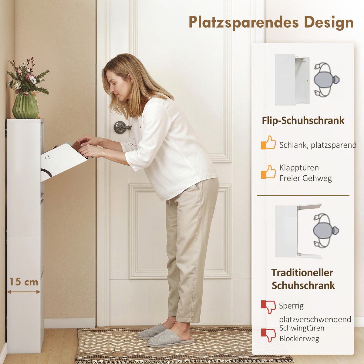 Schmaler Metall-Schuhschrank mit Klappfächern