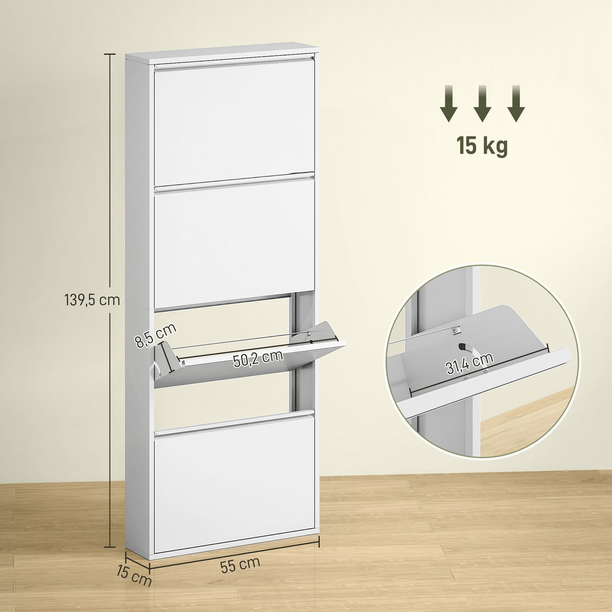 Schmaler Metall-Schuhschrank mit Klappfächern