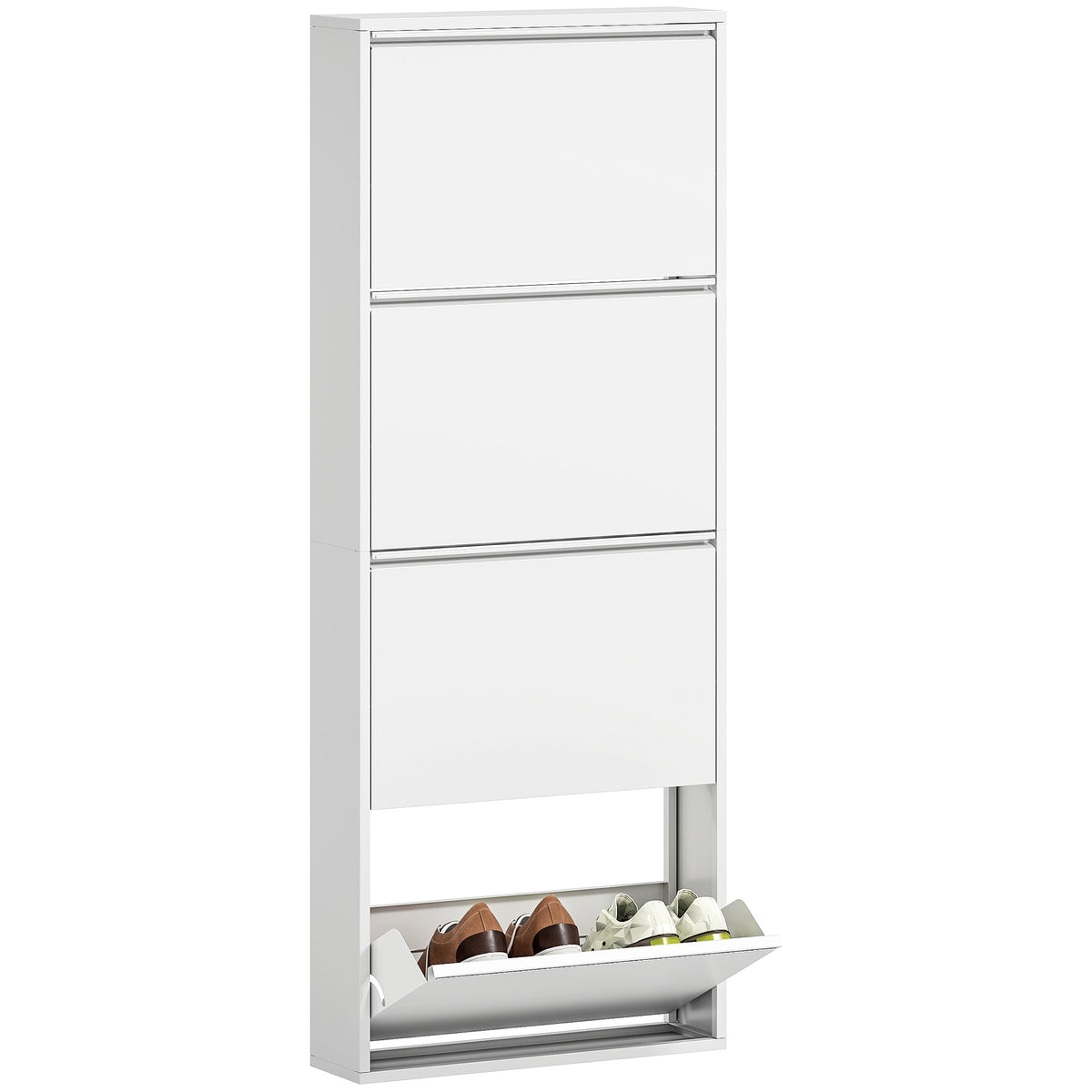 Schmaler Metall-Schuhschrank mit Klappfächern