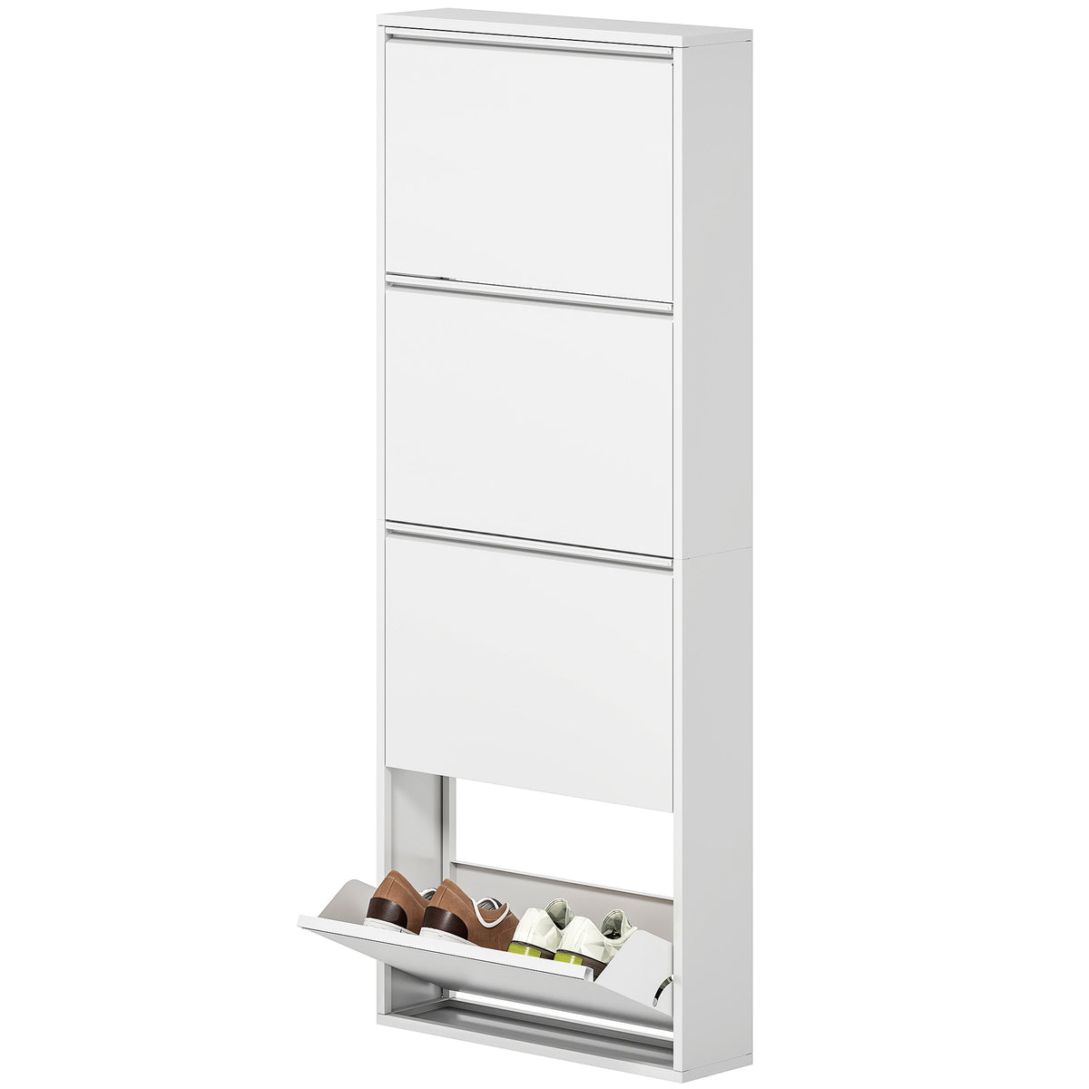 Schmaler Metall-Schuhschrank mit Klappfächern
