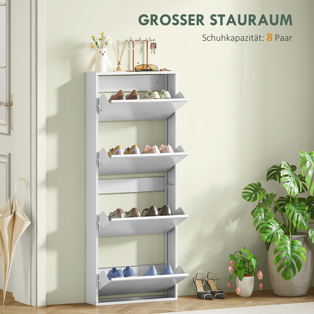 Schmaler Metall-Schuhschrank mit Klappfächern
