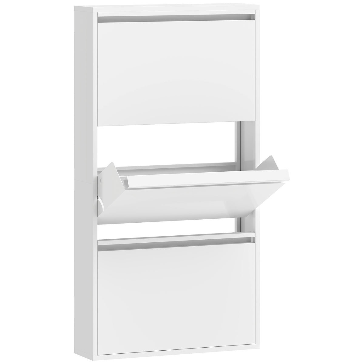 Schmaler Metall-Schuhschrank mit Klappfächern