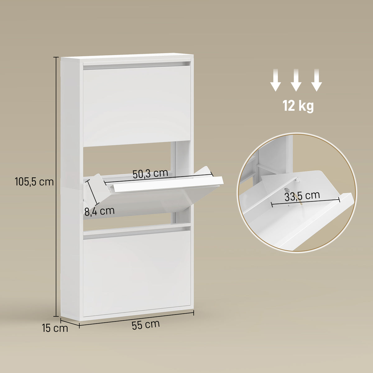 Schmaler Metall-Schuhschrank mit Klappfächern