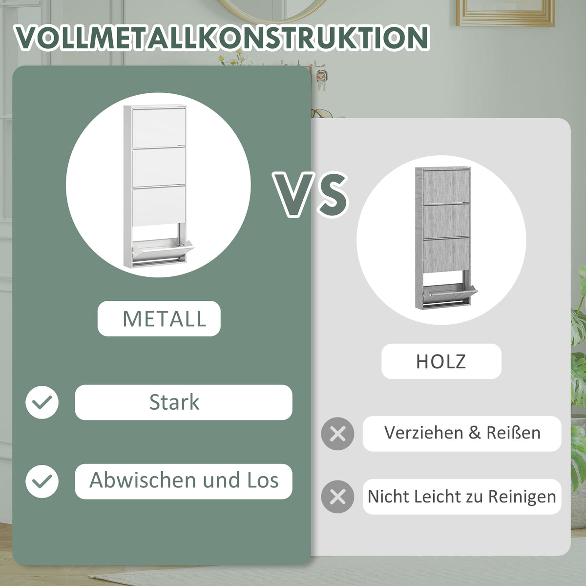 Schmaler Metall-Schuhschrank mit Klappfächern
